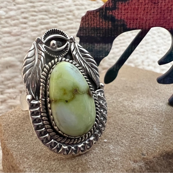 Palomino Variscite Jewelry - ❤️ Palomino Variscite 925 Navajo Decorative Silverwork Ring 11.2g Adjustable Sz